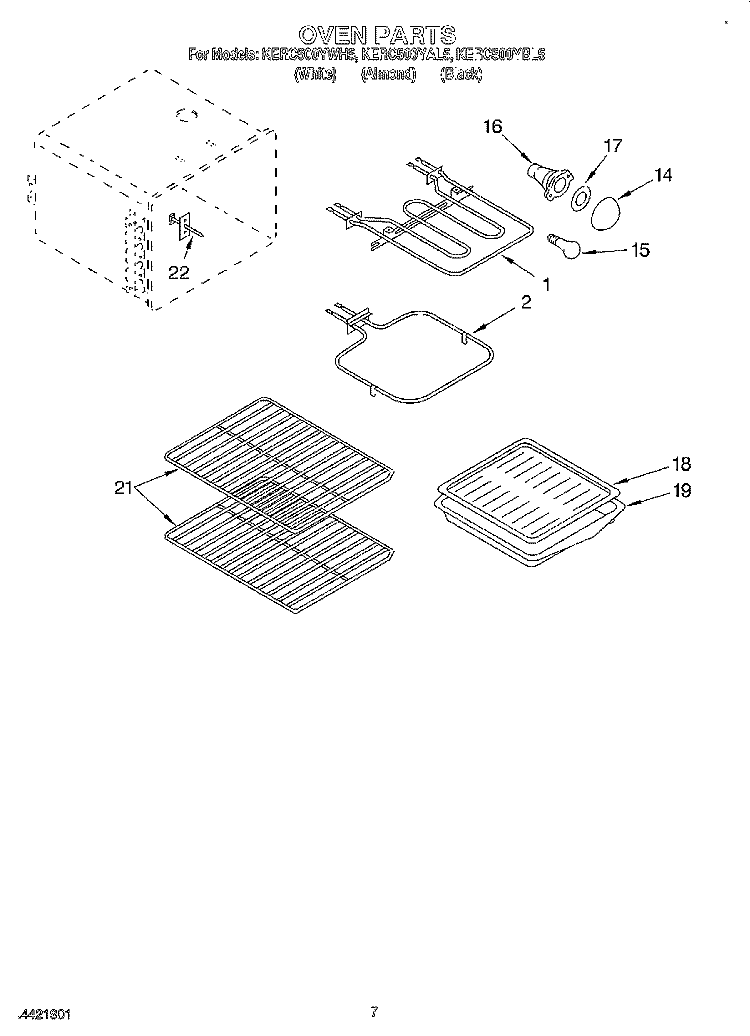 OVEN Diagram and Parts List for KERC500YBL5  KitchenAid Range