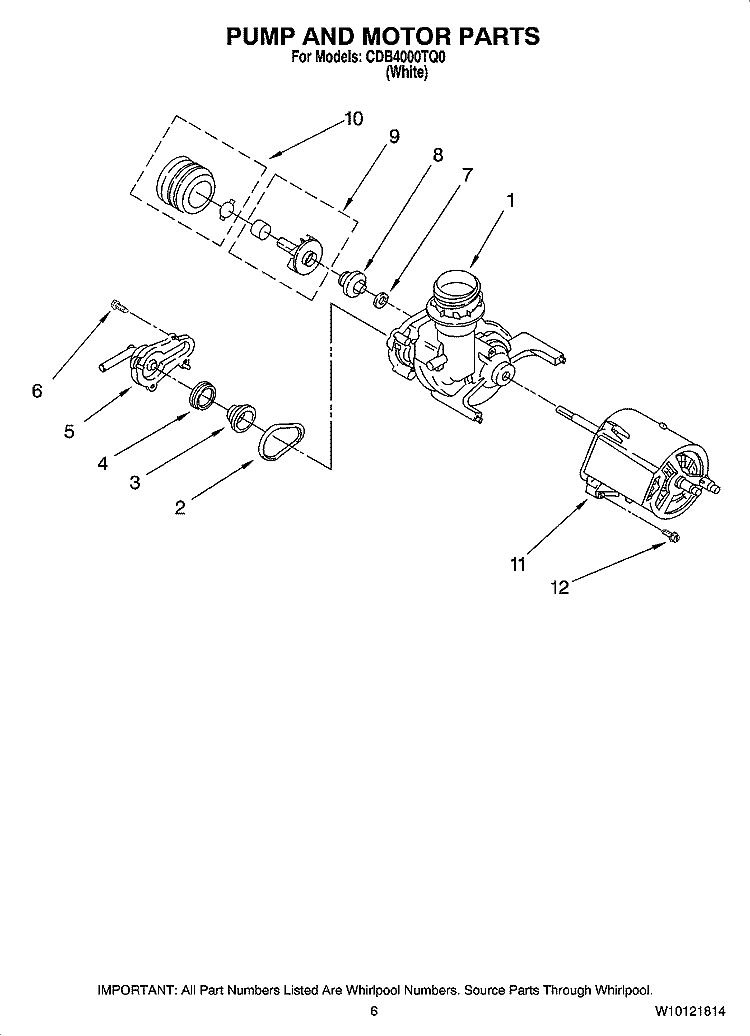 PUMP AND MOTOR PARTS Diagram and Parts List for CDB4000TQ0  Whirlpool Dishwasher