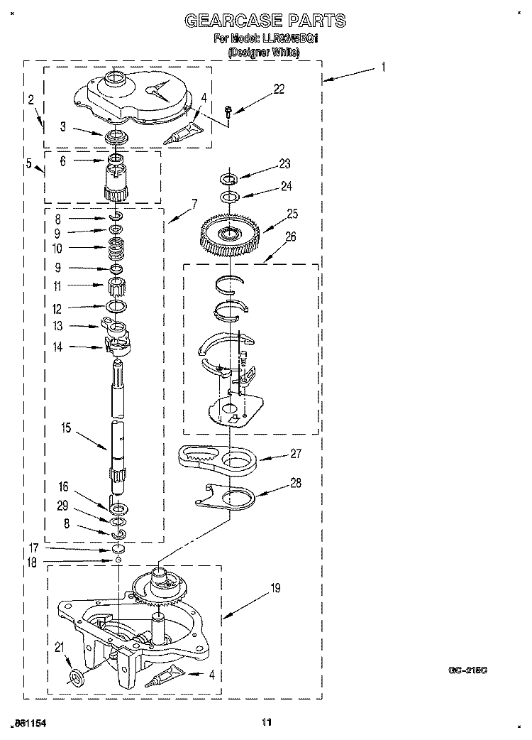 GEARCASE Diagram and Parts List for LLR9245BQ1  Whirlpool Washer