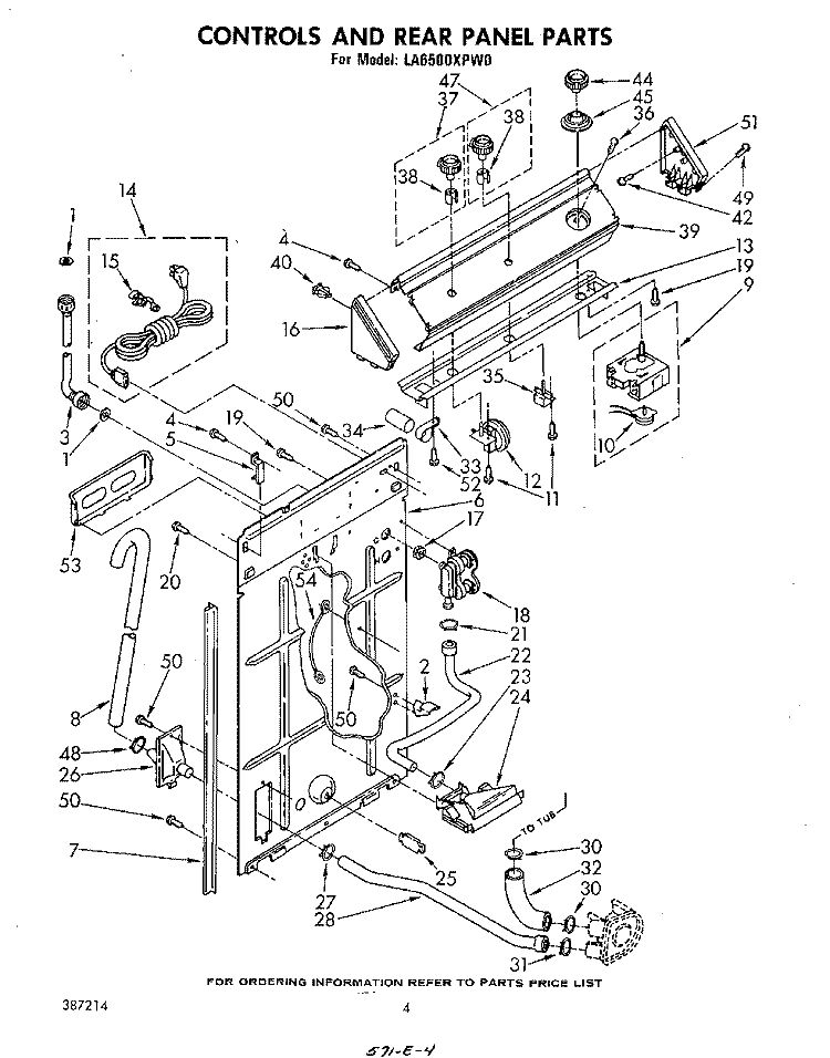 CONTROLS AND REAR PANEL Diagram and Parts List for LA6500XPW0  Whirlpool Washer
