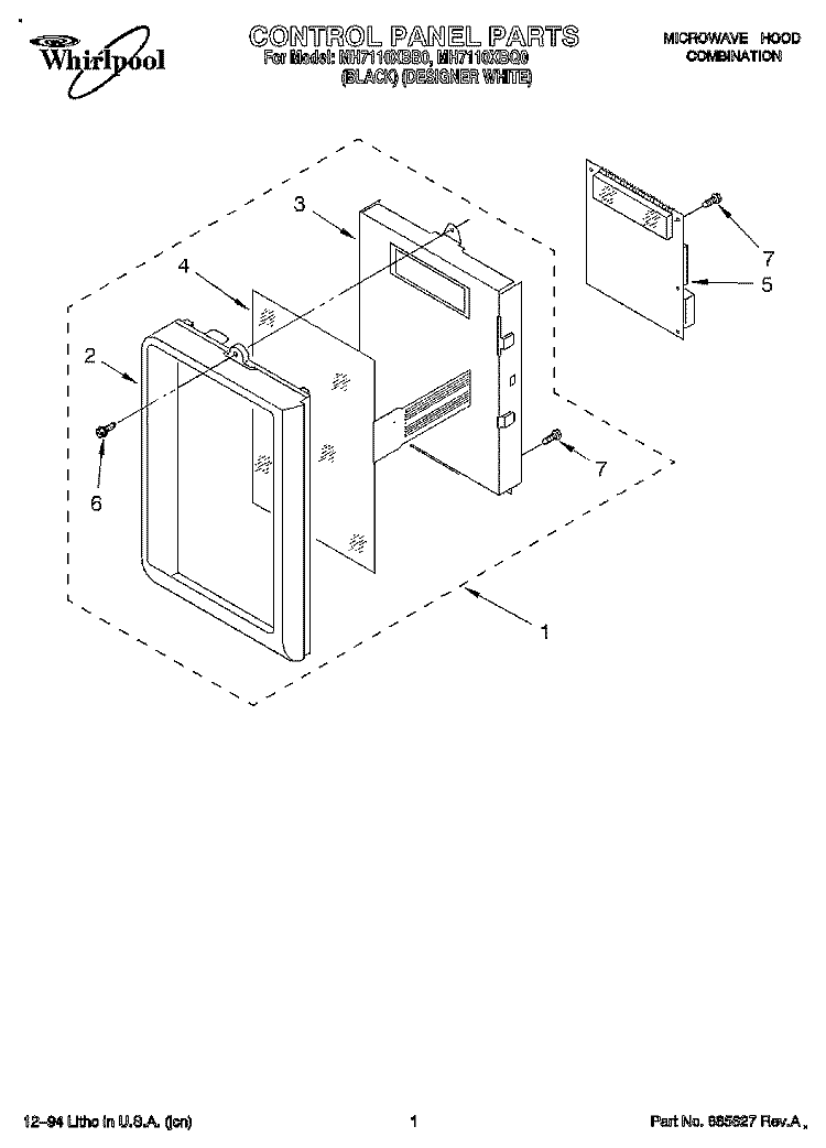 CONTROL PANEL Diagram and Parts List for MH7110XBQ0  Whirlpool Microwave