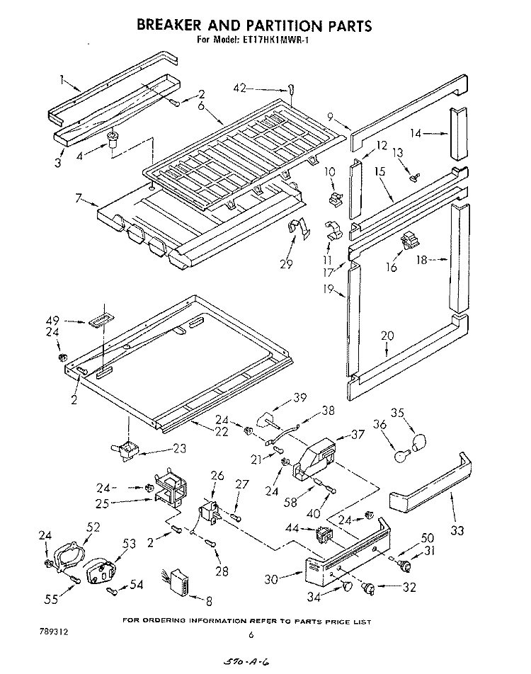 BREAKER AND PARTITION Diagram and Parts List for ET17HK1MWR1  Whirlpool Refrigerator