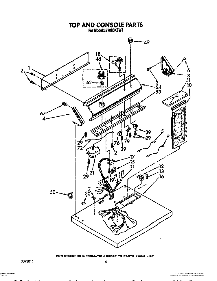 TOP AND CONSOLE PARTS Diagram and Parts List for LE7800XSW3  Whirlpool Dryer