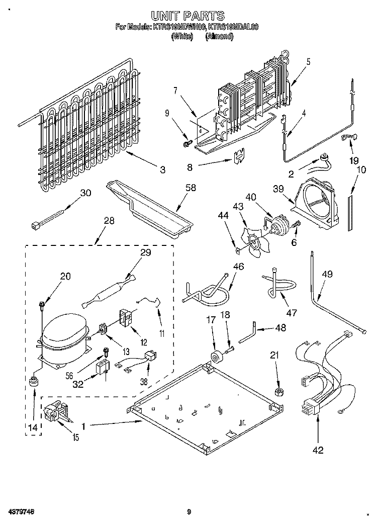 UNIT Diagram and Parts List for KTRS19MDAL00  KitchenAid Refrigerator