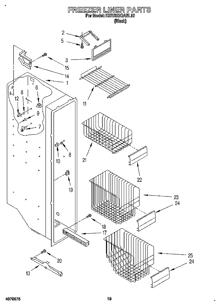 FREEZER LINER, LIT/OPTIONAL Diagram and Parts List for KSRB22QABL12  KitchenAid Refrigerator
