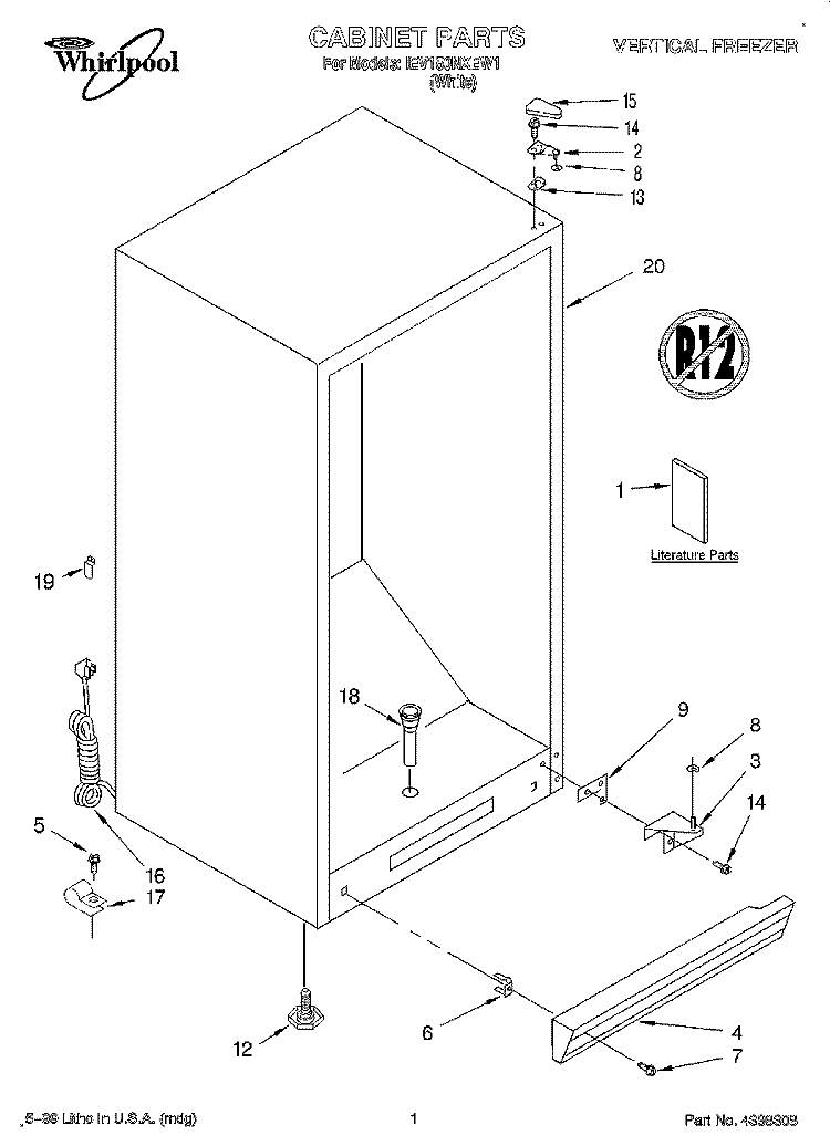 CABINET Diagram and Parts List for IEV150NXEW1  Whirlpool Refrigerator