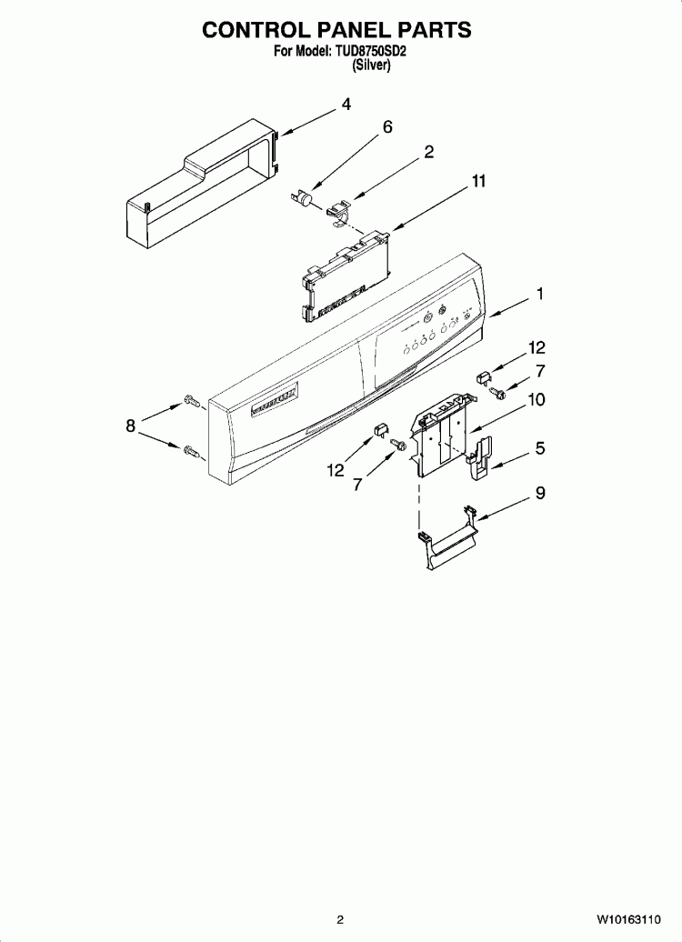 CONTROL PANEL PARTS Diagram and Parts List for TUD8750SD2  Estate Dishwasher