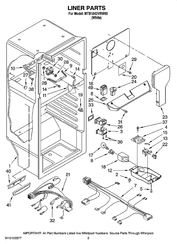 LINER PARTS Diagram and Parts List for MTB1842VRW00  Whirlpool Refrigerator