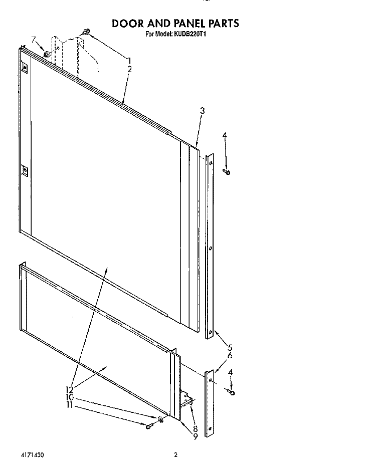 DOOR AND PANEL Diagram and Parts List for KUDB220T1  KitchenAid Dishwasher
