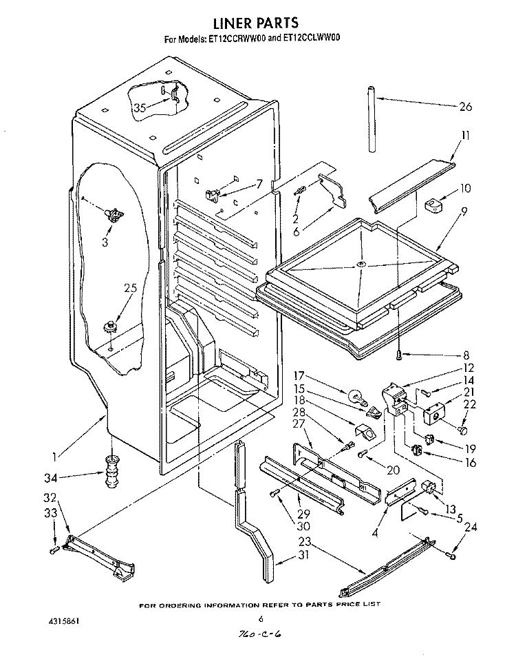 LINER , LIT/OPTIONAL Diagram and Parts List for ET12CCRWN00  Whirlpool Refrigerator
