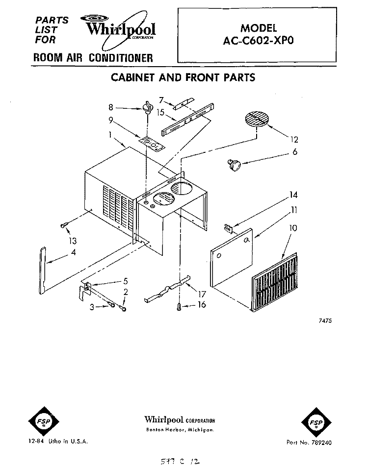 SECTION Diagram and Parts List for ACC602XP0  Whirlpool Air Conditioner