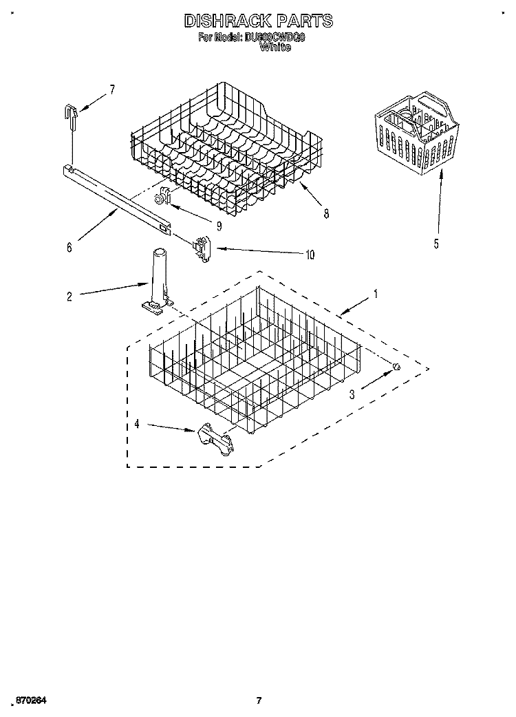 DISHRACK Diagram and Parts List for DU800CWDQ0  Whirlpool Dishwasher