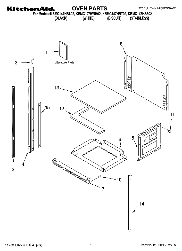 OVEN PARTS Diagram and Parts List for KBMC147HBT02  KitchenAid Microwave Oven Combo