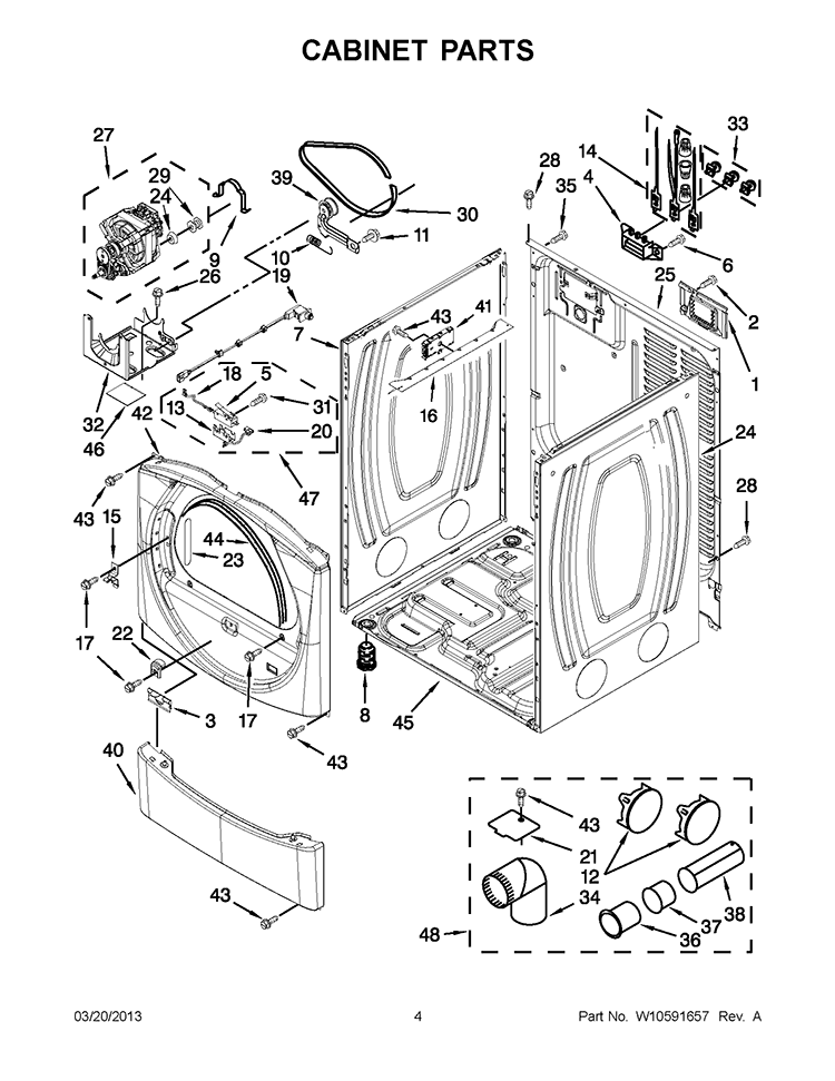 CABINET PARTS Diagram and Parts List for WED9051YW1  Whirlpool Dryer