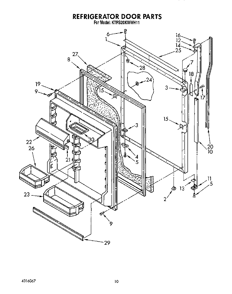 REFRIGERATOR DOOR Diagram and Parts List for KTRS20KWAL11  KitchenAid Refrigerator