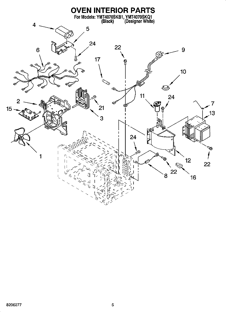 OVEN INTERIOR PARTS Diagram and Parts List for YMT4070SKB1  Whirlpool Microwave