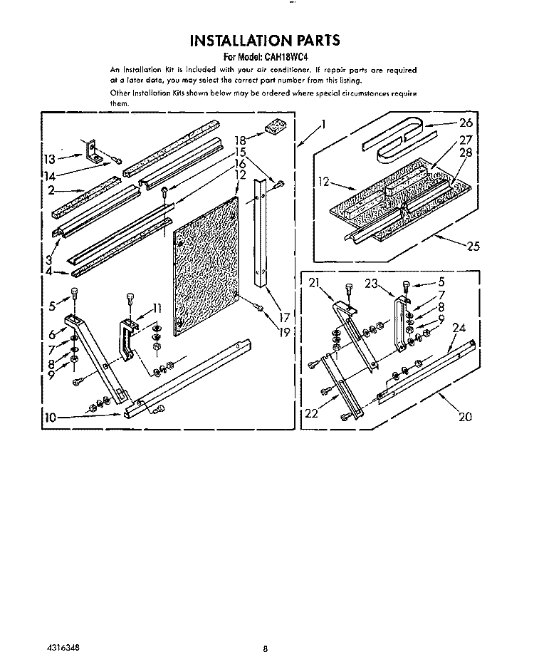 INSTALLATION PARTS Diagram and Parts List for CAH18WC4  Crosley Air Conditioner