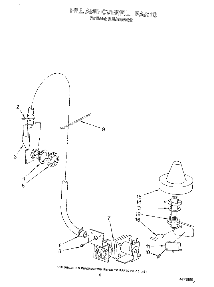 FILL AND OVERFILL Diagram and Parts List for KUDJ230YWH2  KitchenAid Dishwasher