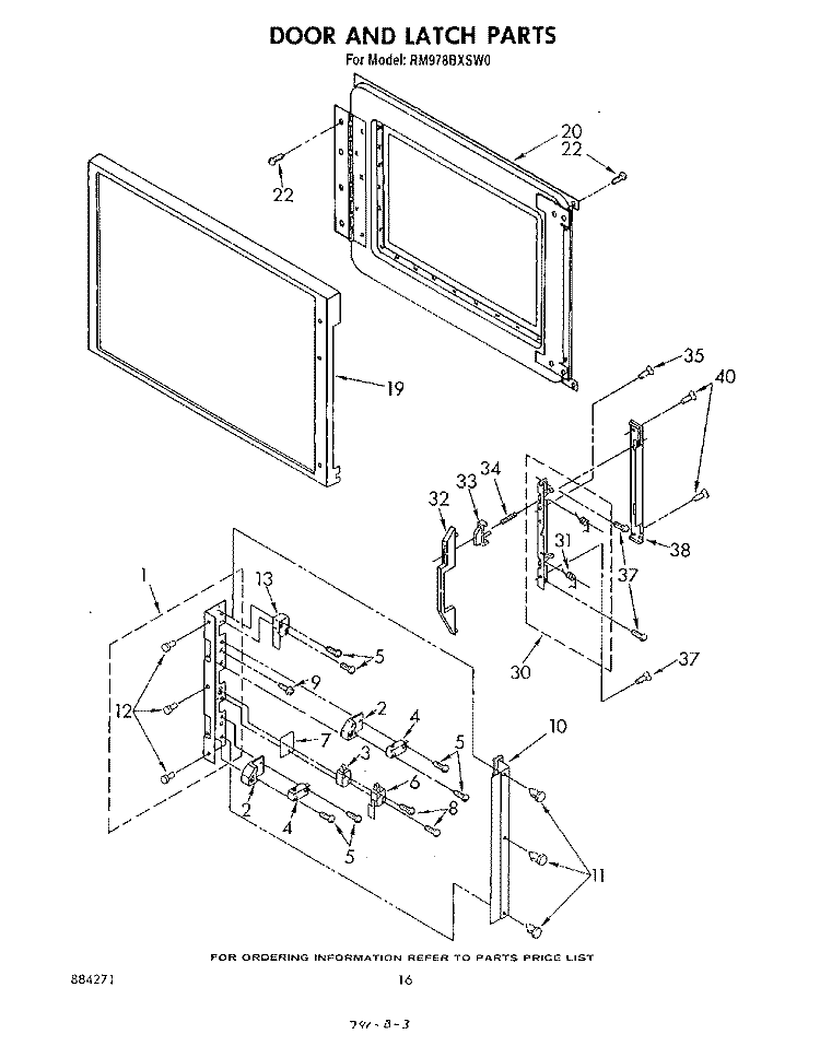 DOOR AND LATCH Diagram and Parts List for RM978BXSW0  Whirlpool Microwave Oven Combo