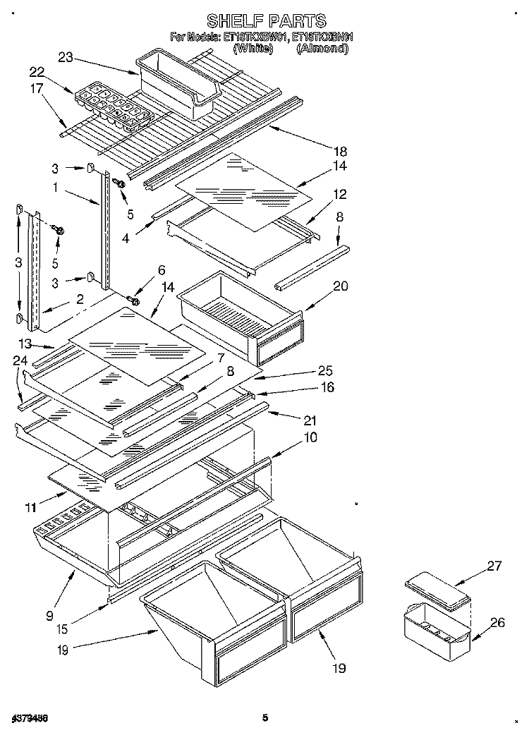 SHELF Diagram and Parts List for ET18TKXBW01  Whirlpool Refrigerator