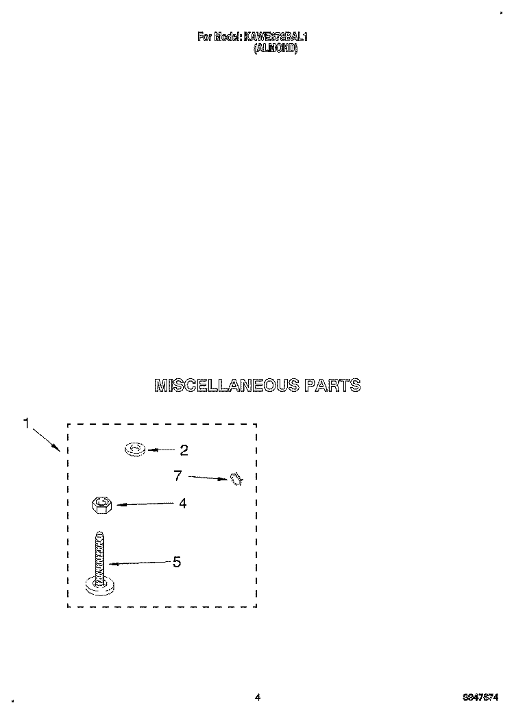 MISCELLANEOUS Diagram and Parts List for KAWE678BAL1  KitchenAid Washer