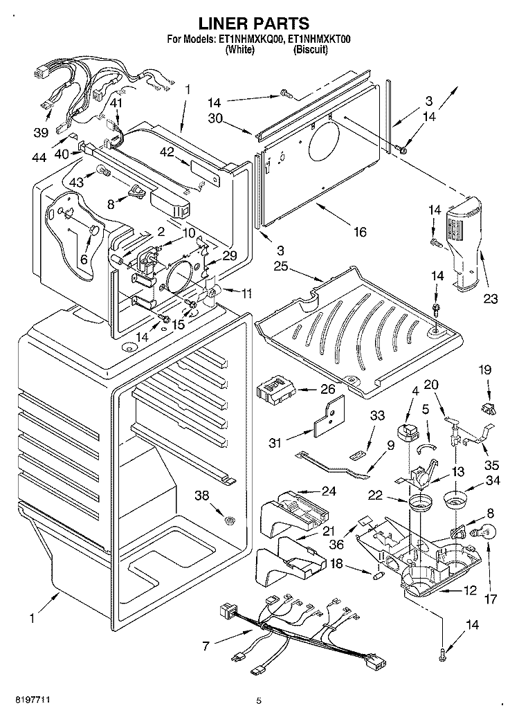 LINER Diagram and Parts List for ET1NHMXKQ00  Whirlpool Refrigerator