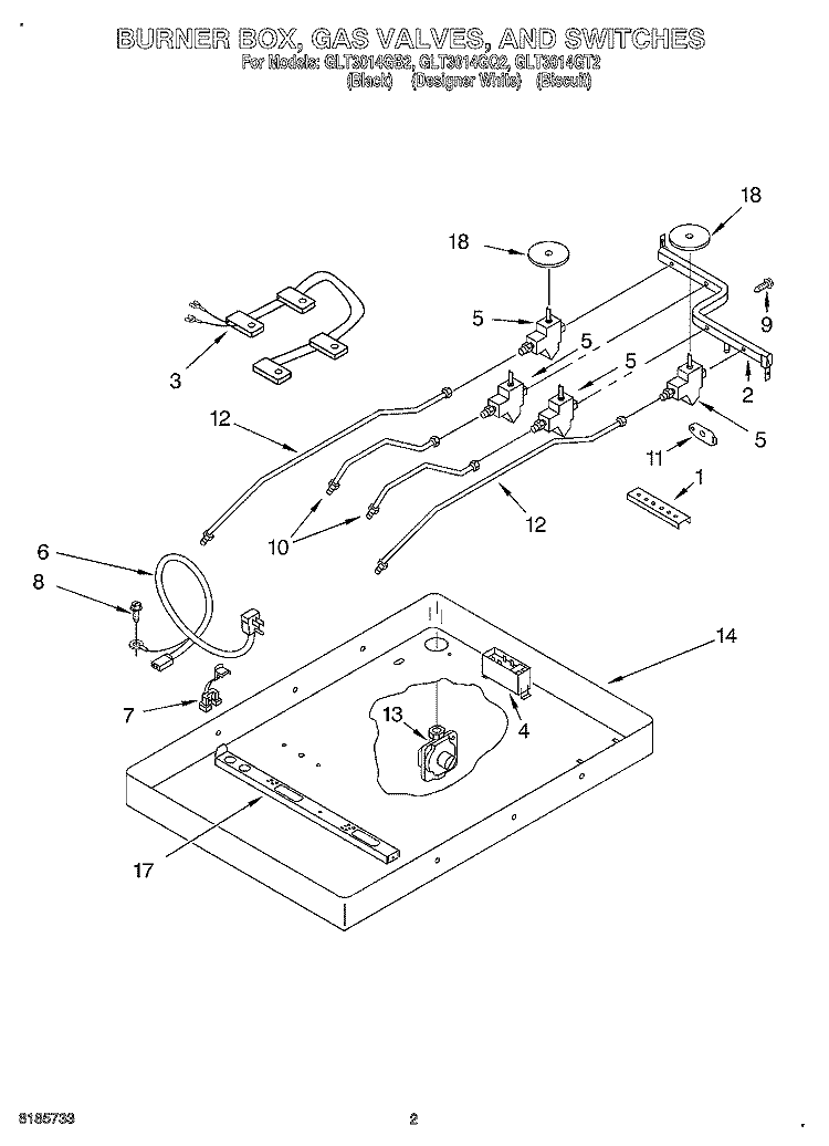 SECTION Diagram and Parts List for GLT3014GQ2  Whirlpool Cooktop