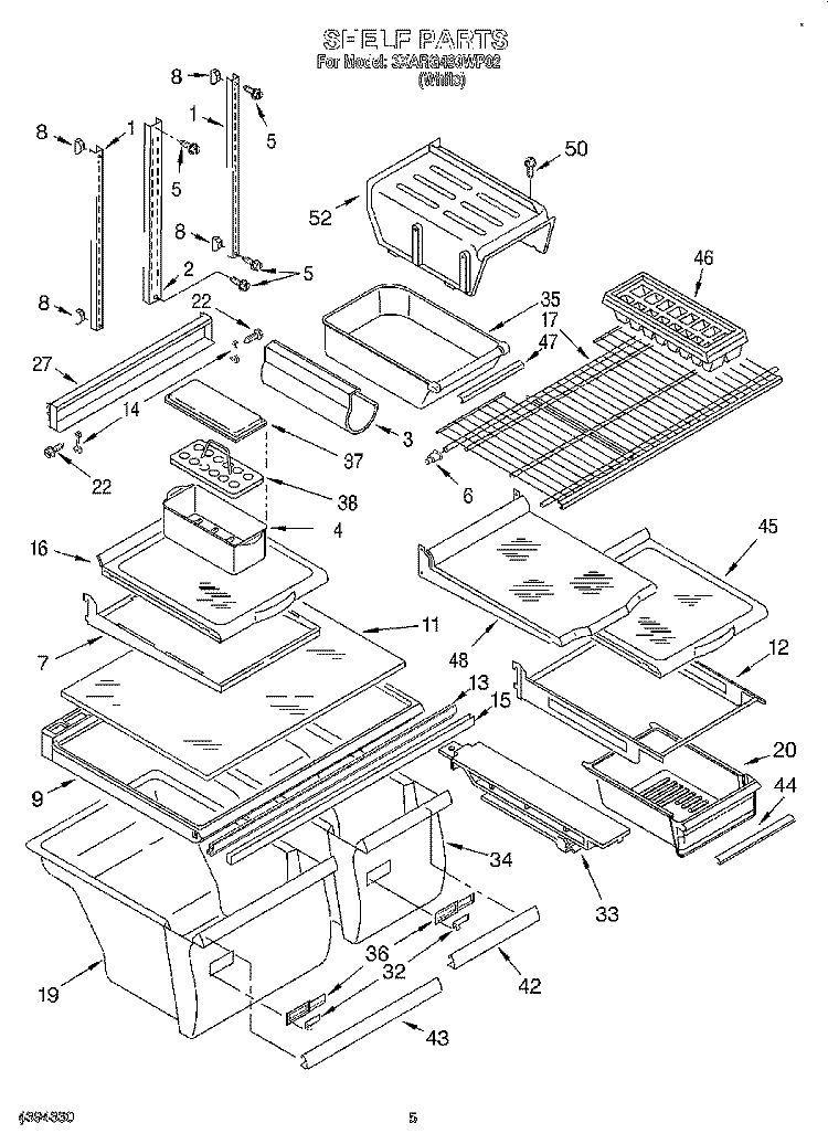 SHELF Diagram and Parts List for 3XARG493WP02  Whirlpool Refrigerator