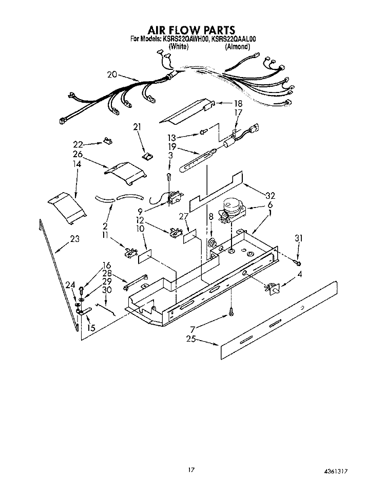 AIR FLOW Diagram and Parts List for KSRS22QAWH00  KitchenAid Refrigerator