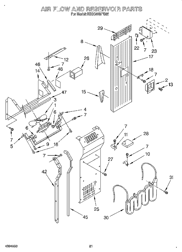 AIR FLOW AND RESERVOIR Diagram and Parts List for KSSC42MFS05  KitchenAid Refrigerator