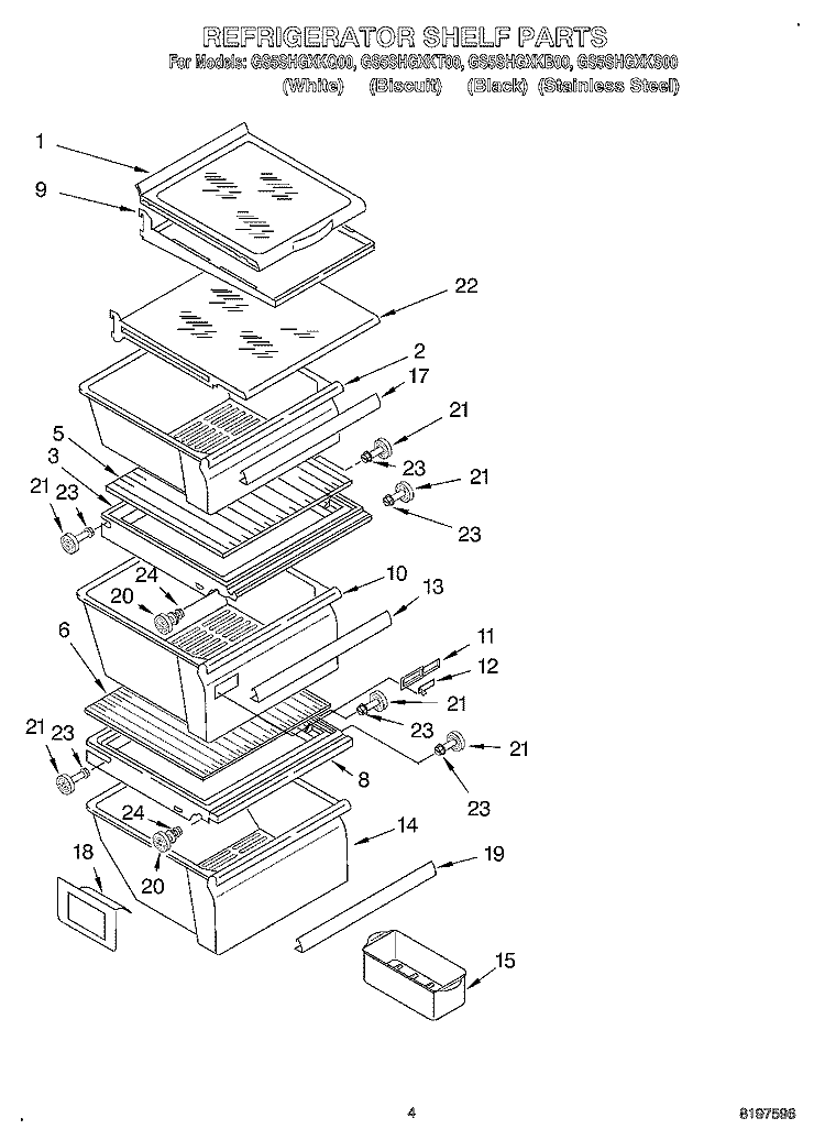 REFRIGERATOR SHELF Diagram and Parts List for GS5SHGXKQ00  Whirlpool Refrigerator