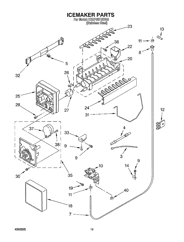 ICE MAKER, OPTIONAL Diagram and Parts List for KSBP25FJSS00  KitchenAid Refrigerator