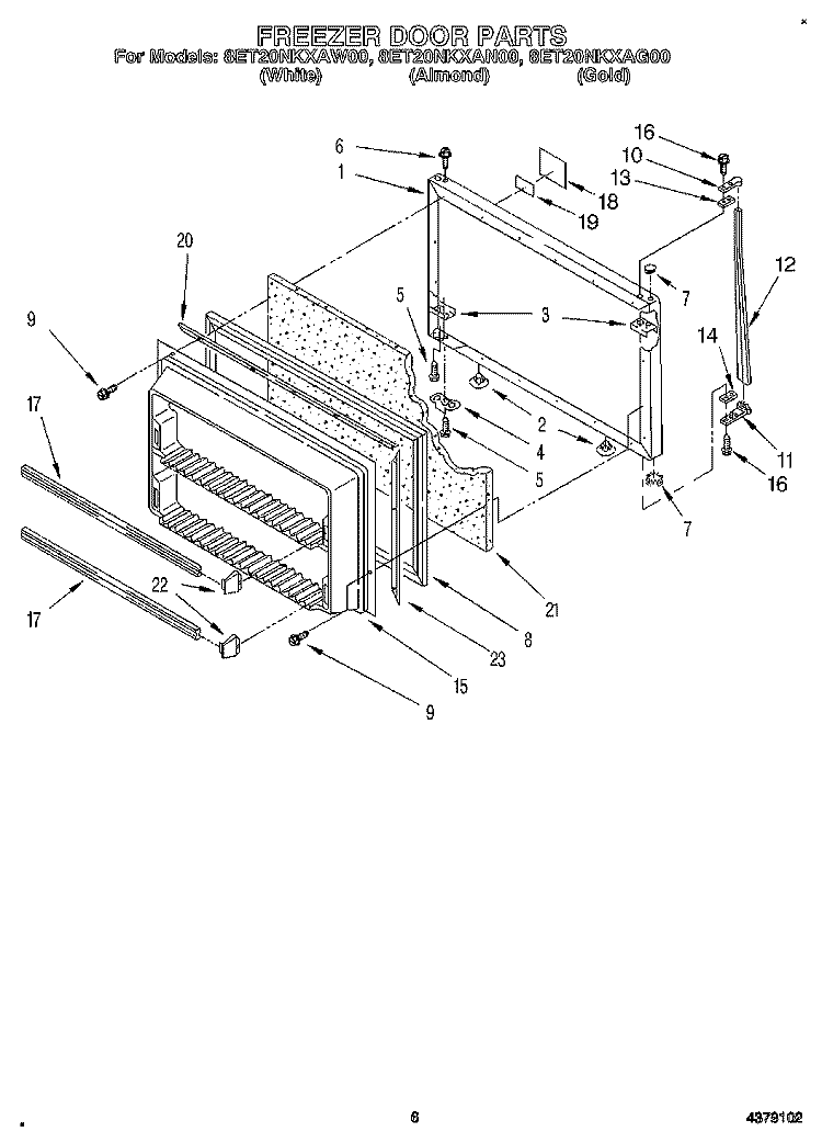 FREEZER DOOR Diagram and Parts List for 8ET20NKXAN00  Whirlpool Refrigerator