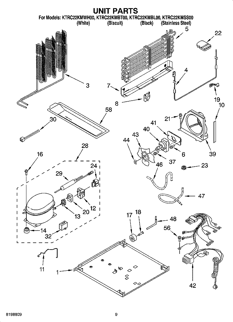 UNIT PARTS Diagram and Parts List for KTRC22KMSS00  KitchenAid Refrigerator