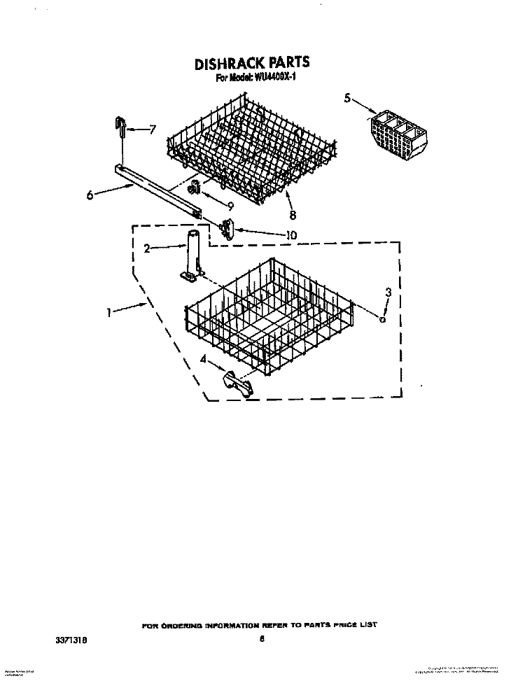 DISHRACK Diagram and Parts List for WU4400X1  Roper Dishwasher