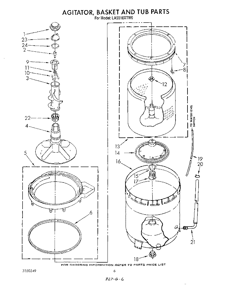 AGITATOR, BASKET AND TUB Diagram and Parts List for LA5510XTF0  Whirlpool Washer
