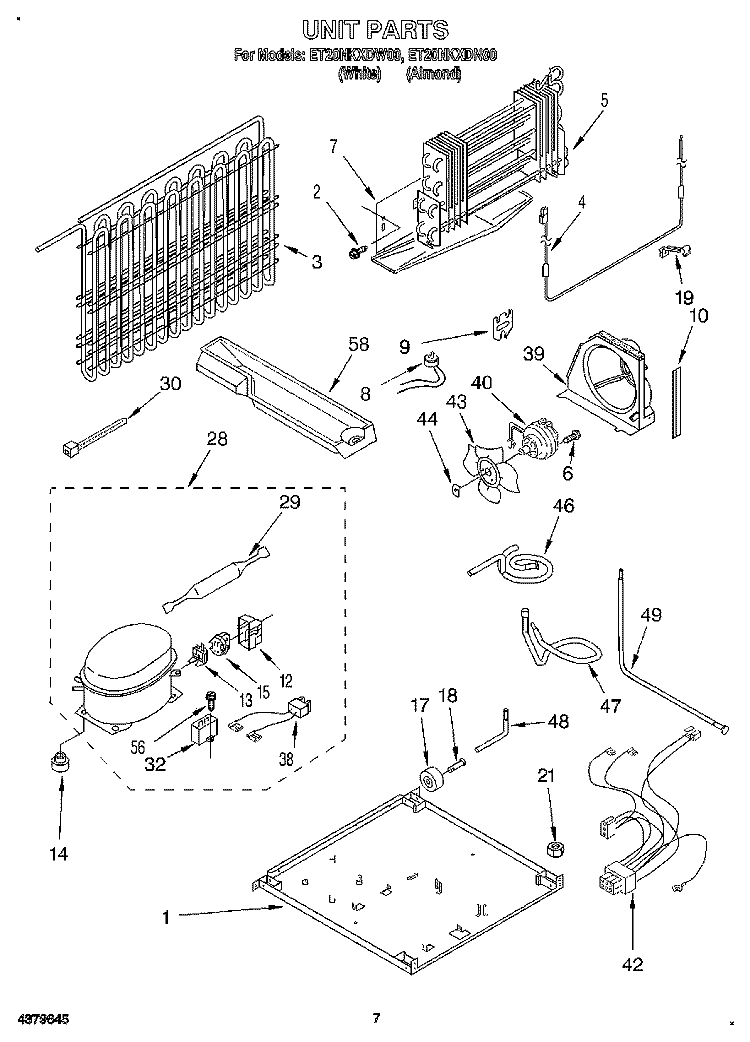 UNIT Diagram and Parts List for ET20NKXDW00  Whirlpool Refrigerator