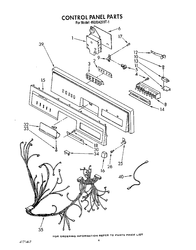 CONTROL PANEL , LITERATURE AND OPTIONAL Diagram and Parts List for 4KUDA220T1  KitchenAid Dishwasher