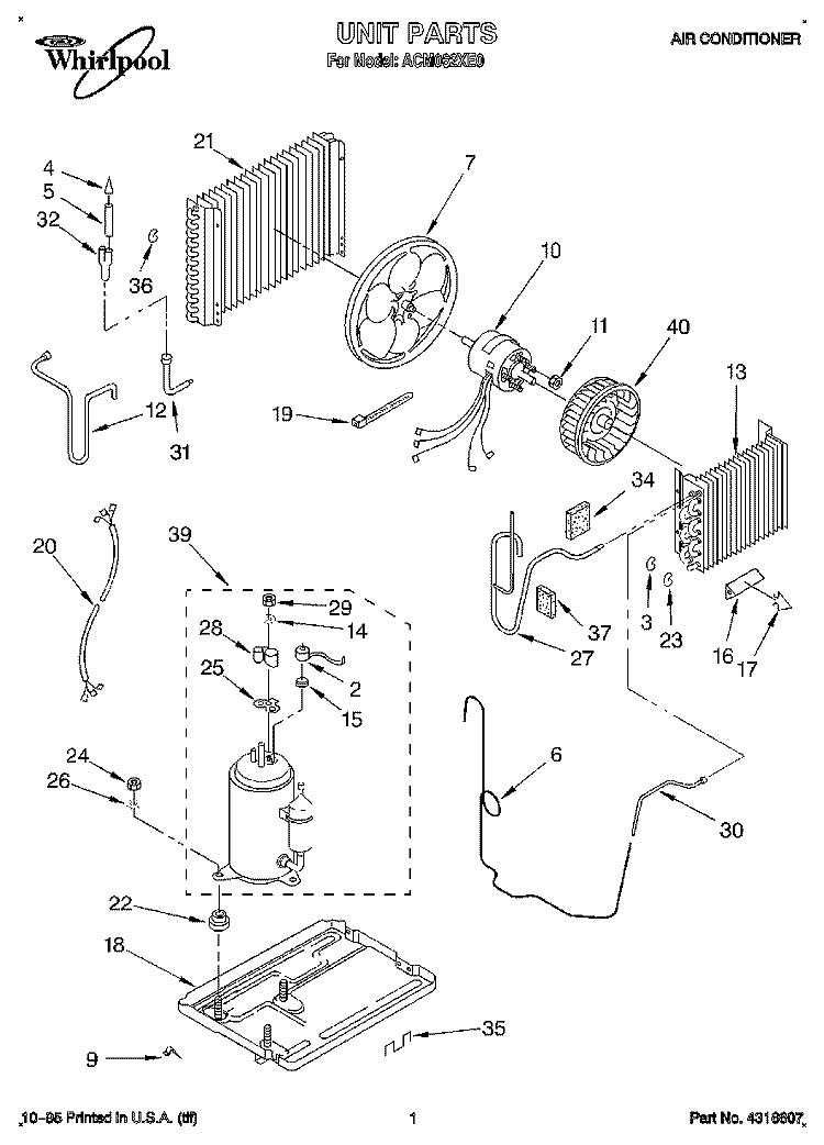 UNIT, LITERATURE Diagram and Parts List for ACM062XE0  Whirlpool Air Conditioner