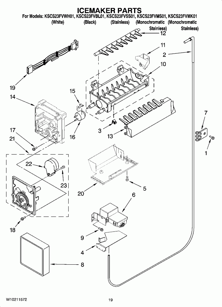 ICEMAKER PARTS, OPTIONAL PARTS (NOT INCLUDED) Diagram and Parts List for KSCS23FVBL01  KitchenAid Refrigerator