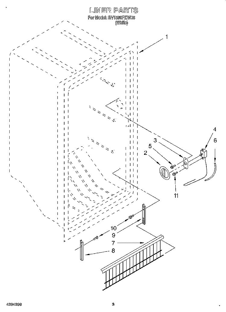 LINER, LIT/OPTIONAL Diagram and Parts List for RV1599REW00  Roper Freezer