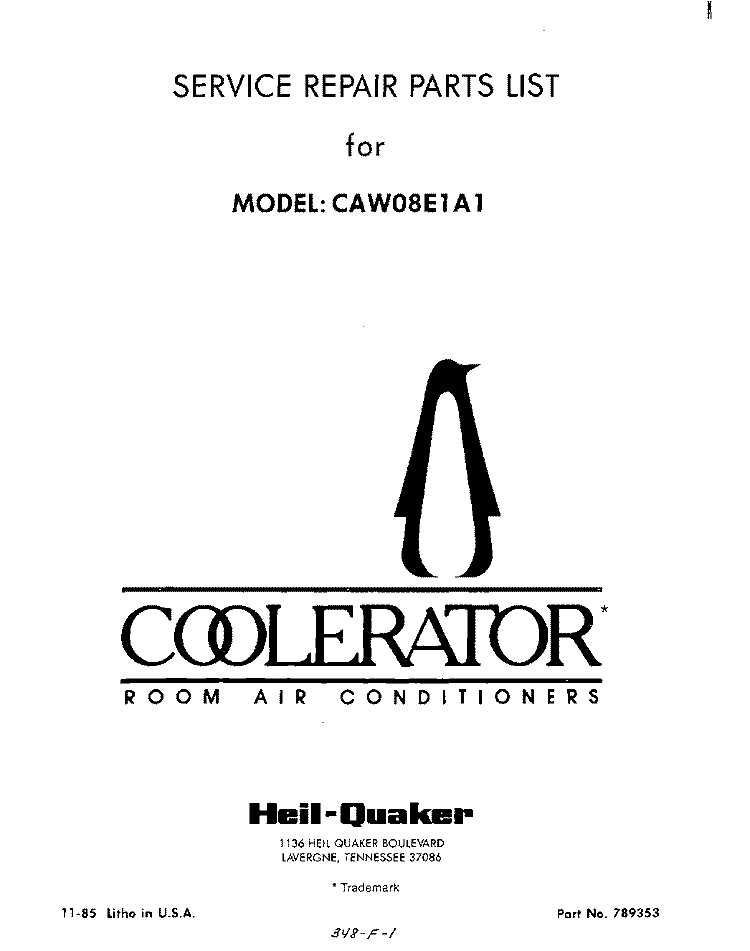 SECTION Diagram and Parts List for CAW08E1A1  Whirlpool Air Conditioner