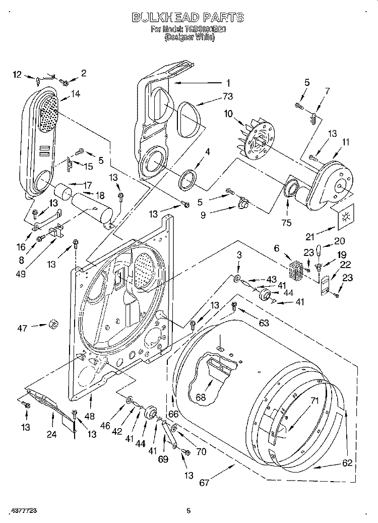 BULKHEAD Diagram and Parts List for TGDS680EQ0  Estate Dryer