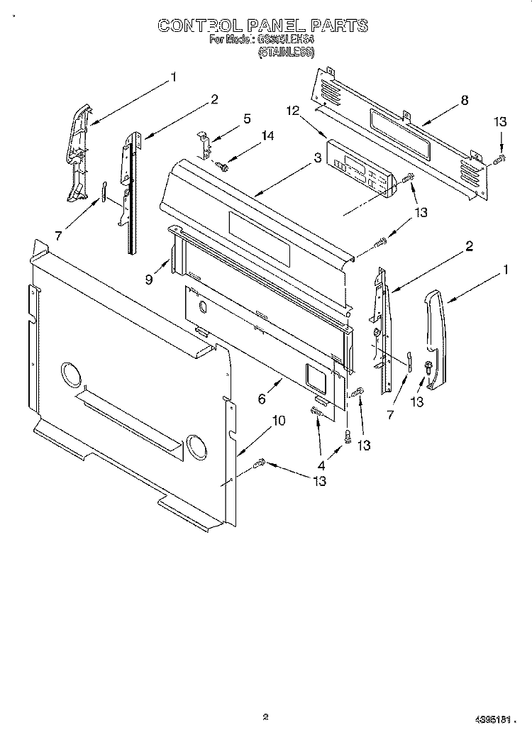CONTROL PANEL Diagram and Parts List for GS395LEHS4  Whirlpool Range