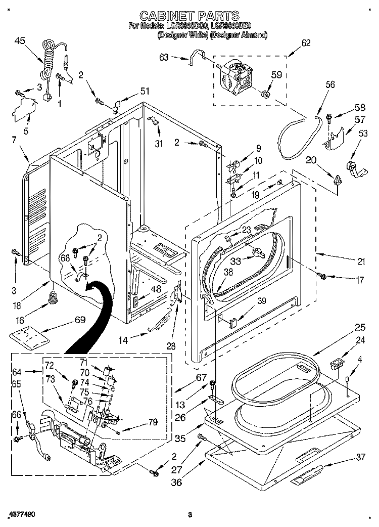 CABINET Diagram and Parts List for LGR8858DQ0  Whirlpool Dryer