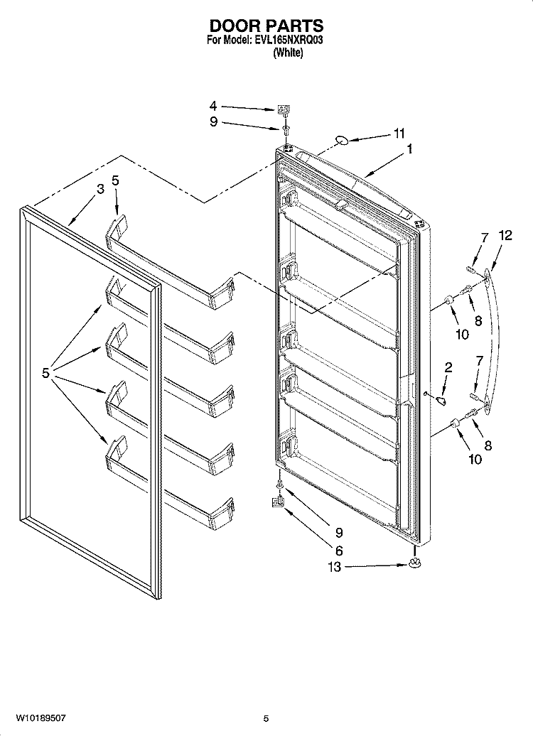 DOOR PARTS Diagram and Parts List for EVL165NXRQ03  Whirlpool Refrigerator