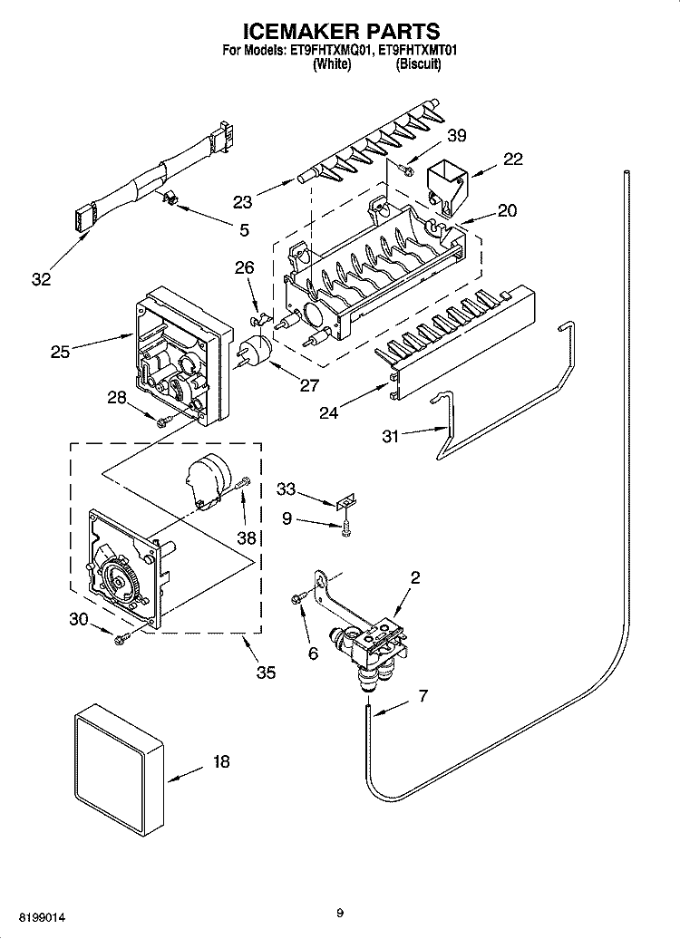 ICEMAKER PARTS Diagram and Parts List for ET9FHTXMQ01  Whirlpool Refrigerator