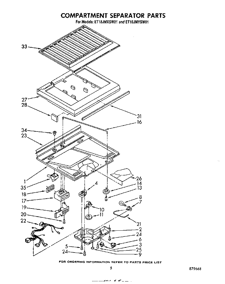 COMPARTMENT SEPARATOR Diagram and Parts List for ET18JMXSW01  Whirlpool Refrigerator