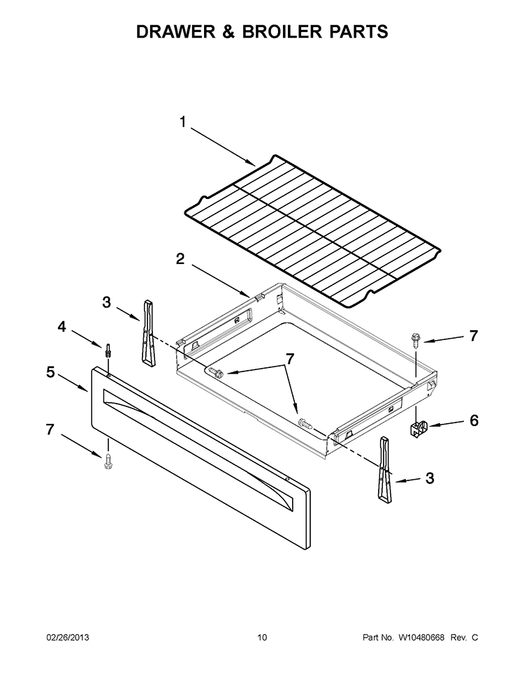 DRAWER & BROILER PARTS Diagram and Parts List for WFC130M0AB0  Whirlpool Range