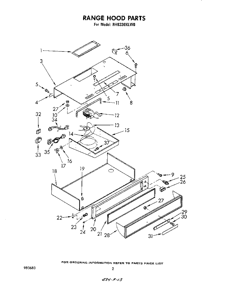 SECTION Diagram and Parts List for RH6330XLW0  Whirlpool Range Hood